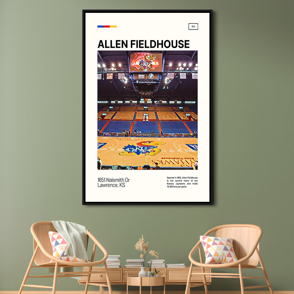 Allen Fieldhouse Print, Kansas Jayhawks Basketball Stadium Canvas Art, Man Cave Gift, Floating Framed Canvas Print