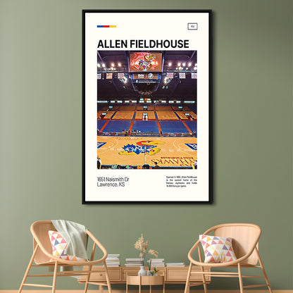 Allen Fieldhouse Print, Kansas Jayhawks Basketball Stadium Canvas Art, Man Cave Gift, Floating Framed Canvas Print