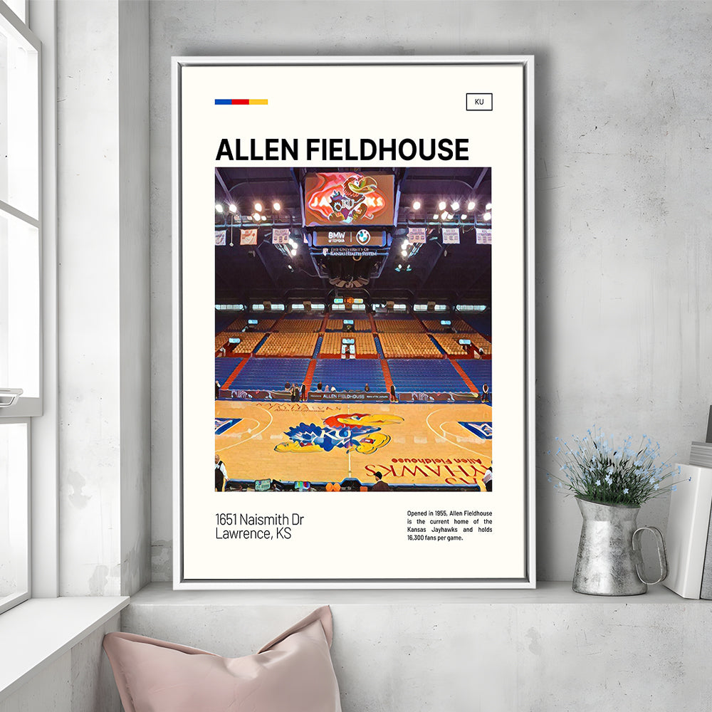 Allen Fieldhouse Print, Kansas Jayhawks Basketball Stadium Canvas Art, Man Cave Gift, Floating Framed Canvas Print