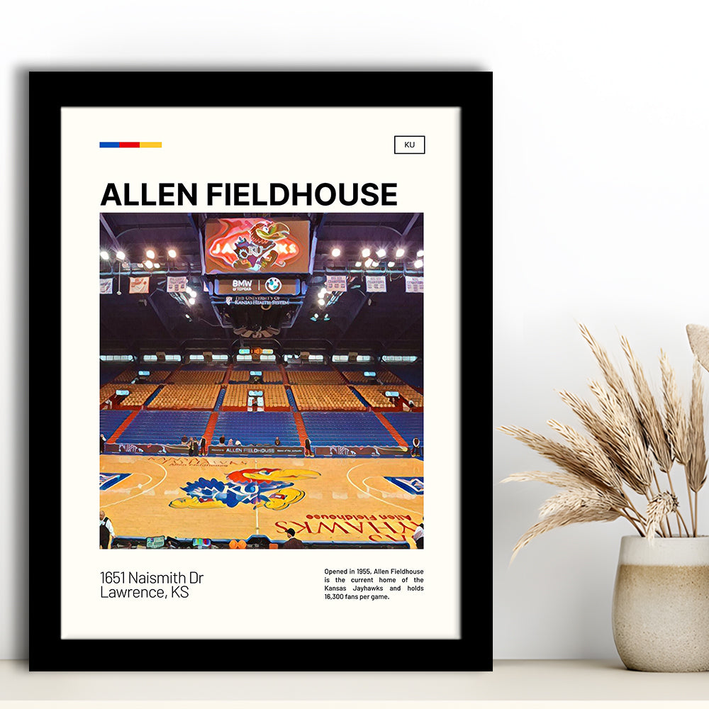 Allen Fieldhouse Print, Kansas Jayhawks Basketball Stadium Art, Gifts for him, Sport Art, Framed Art Print Wall Decor