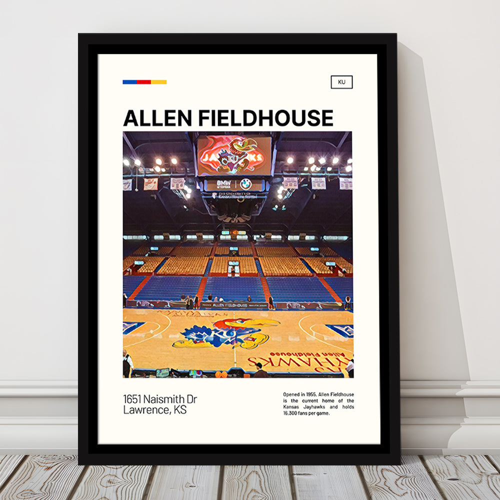 Allen Fieldhouse Print, Kansas Jayhawks Basketball Stadium Canvas Art, Man Cave Gift, Floating Framed Canvas Print