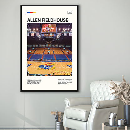 Allen Fieldhouse Print, Kansas Jayhawks Basketball Stadium Canvas Art, Man Cave Gift, Floating Framed Canvas Print