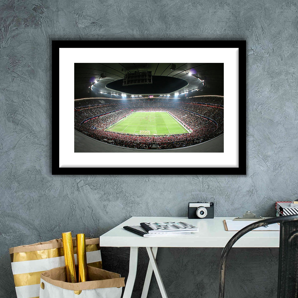 Allianz Arena Football Stadium, Stadium Canvas, Sport Art, Gift for him, White Border Framed Art Print Wall Decor