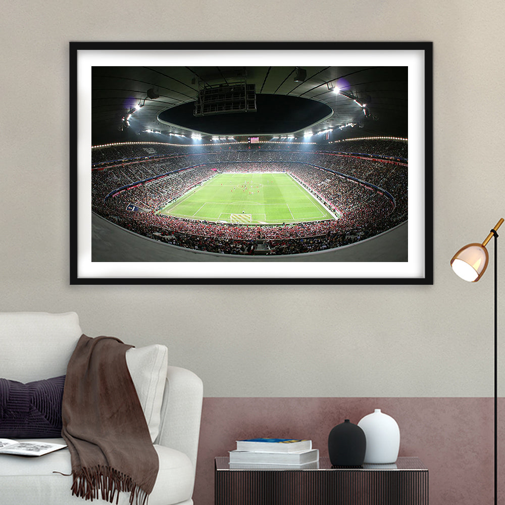 Allianz Arena Football Stadium, Stadium Canvas, Sport Art, Gift for him, White Border Framed Art Print Wall Decor
