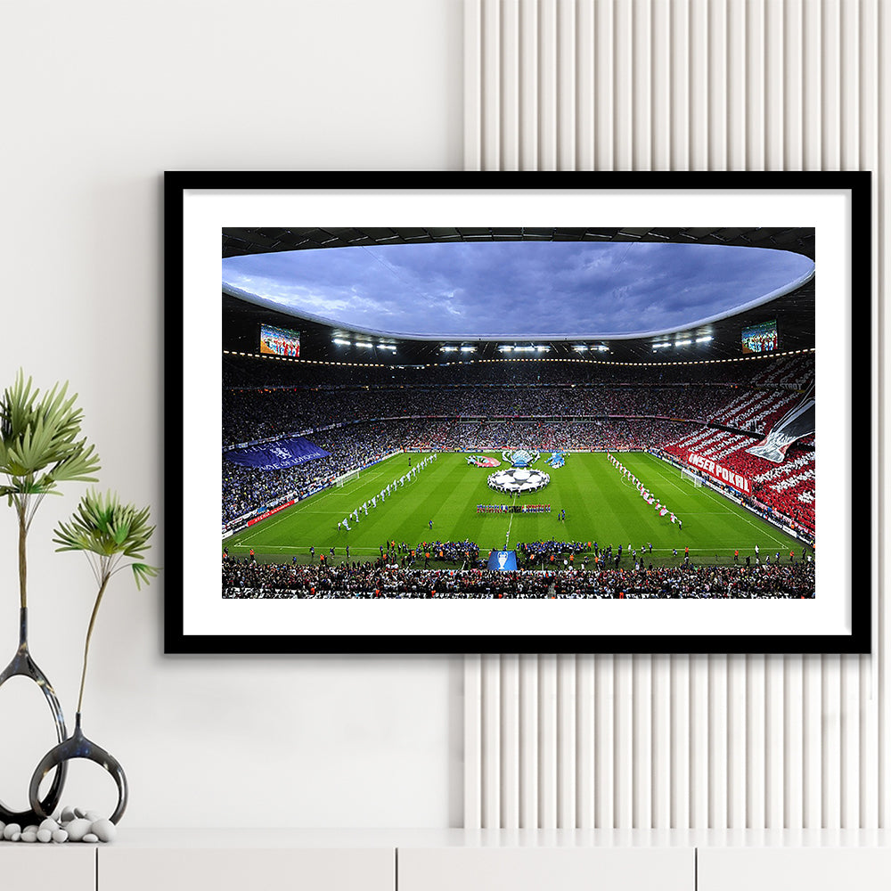 Allianz Arena Munich Germany, Stadium Canvas, Sport Art, Gift for him, White Border Framed Art Print Wall Decor