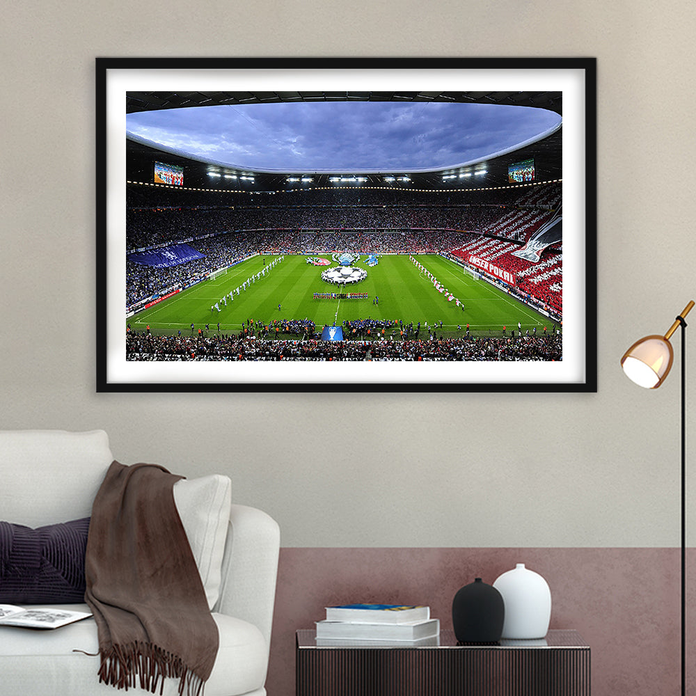 Allianz Arena Munich Germany, Stadium Canvas, Sport Art, Gift for him, White Border Framed Art Print Wall Decor