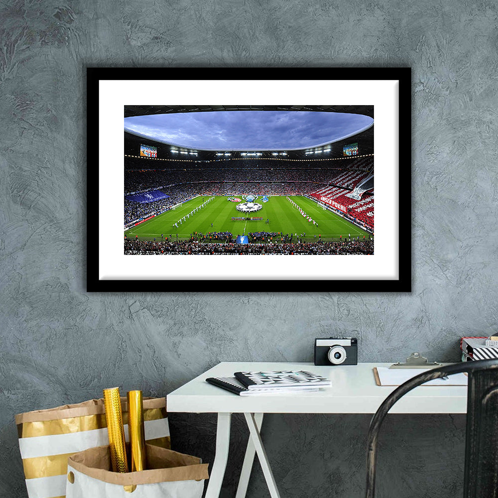 Allianz Arena Munich Germany, Stadium Canvas, Sport Art, Gift for him, White Border Framed Art Print Wall Decor