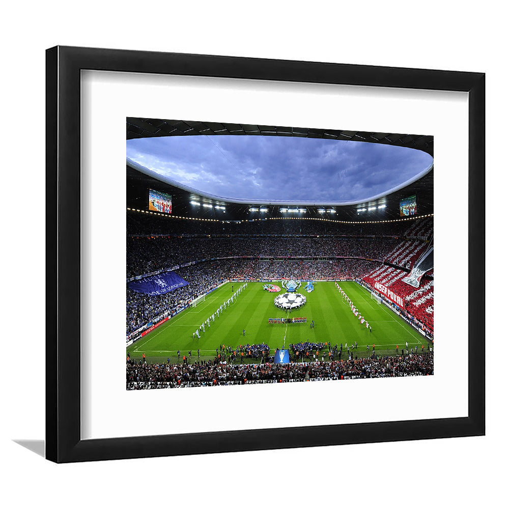 Allianz Arena Munich Germany, Stadium Canvas, Sport Art, Gift for him, White Border Framed Art Print Wall Decor