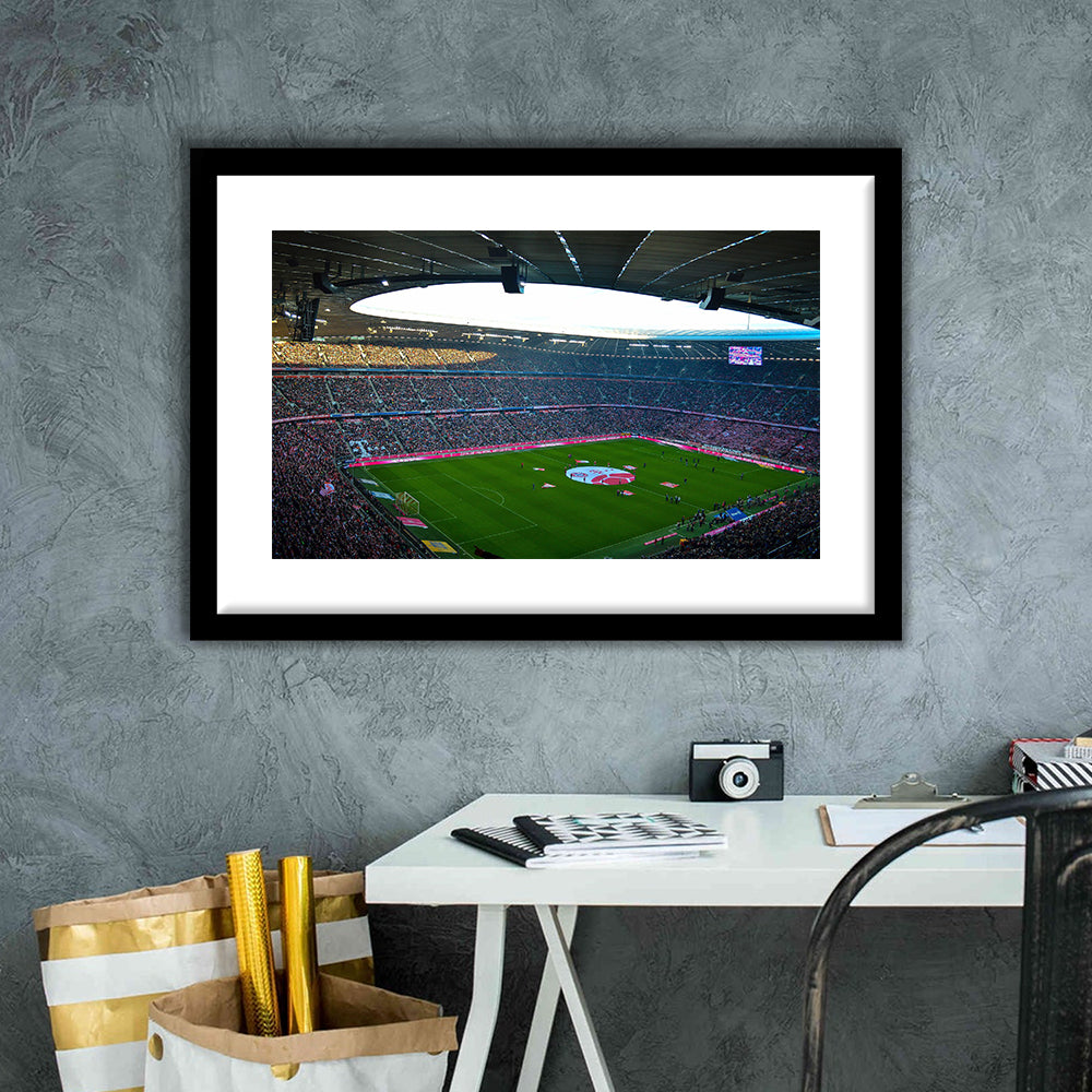 Allianz Arena Munich, Stadium Canvas, Sport Art, Gift for him, White Border Framed Art Print Wall Decor