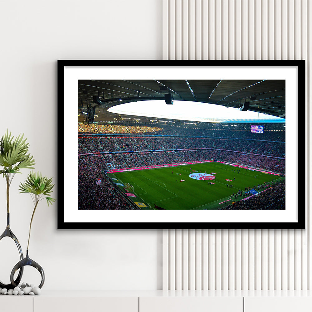 Allianz Arena Munich, Stadium Canvas, Sport Art, Gift for him, White Border Framed Art Print Wall Decor