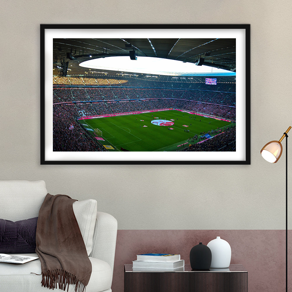Allianz Arena Munich, Stadium Canvas, Sport Art, Gift for him, White Border Framed Art Print Wall Decor
