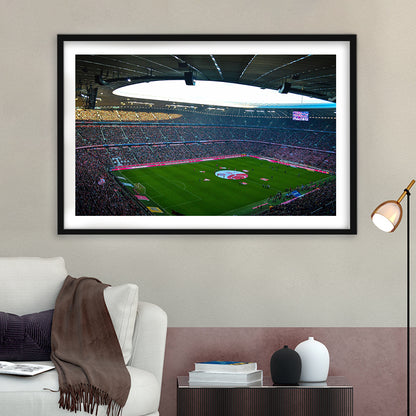 Allianz Arena Munich, Stadium Canvas, Sport Art, Gift for him, White Border Framed Art Print Wall Decor