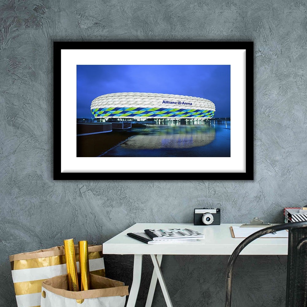 Allianz Stadium in Germany, Stadium Canvas, Sport Art, Fan Gifts, White Border Framed Art Print Wall Decor