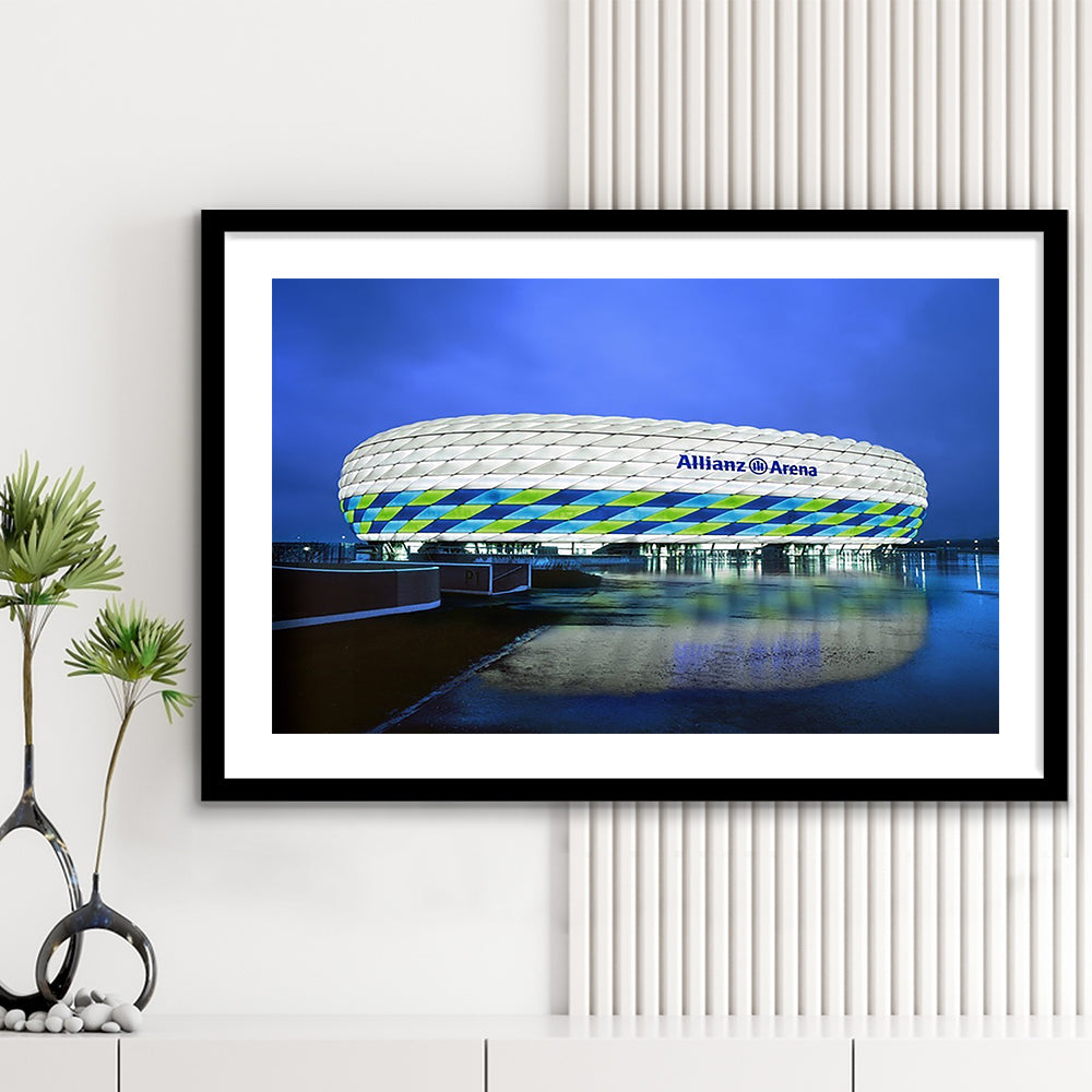 Allianz Stadium in Germany, Stadium Canvas, Sport Art, Fan Gifts, White Border Framed Art Print Wall Decor