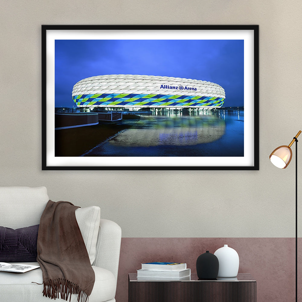 Allianz Stadium in Germany, Stadium Canvas, Sport Art, Fan Gifts, White Border Framed Art Print Wall Decor