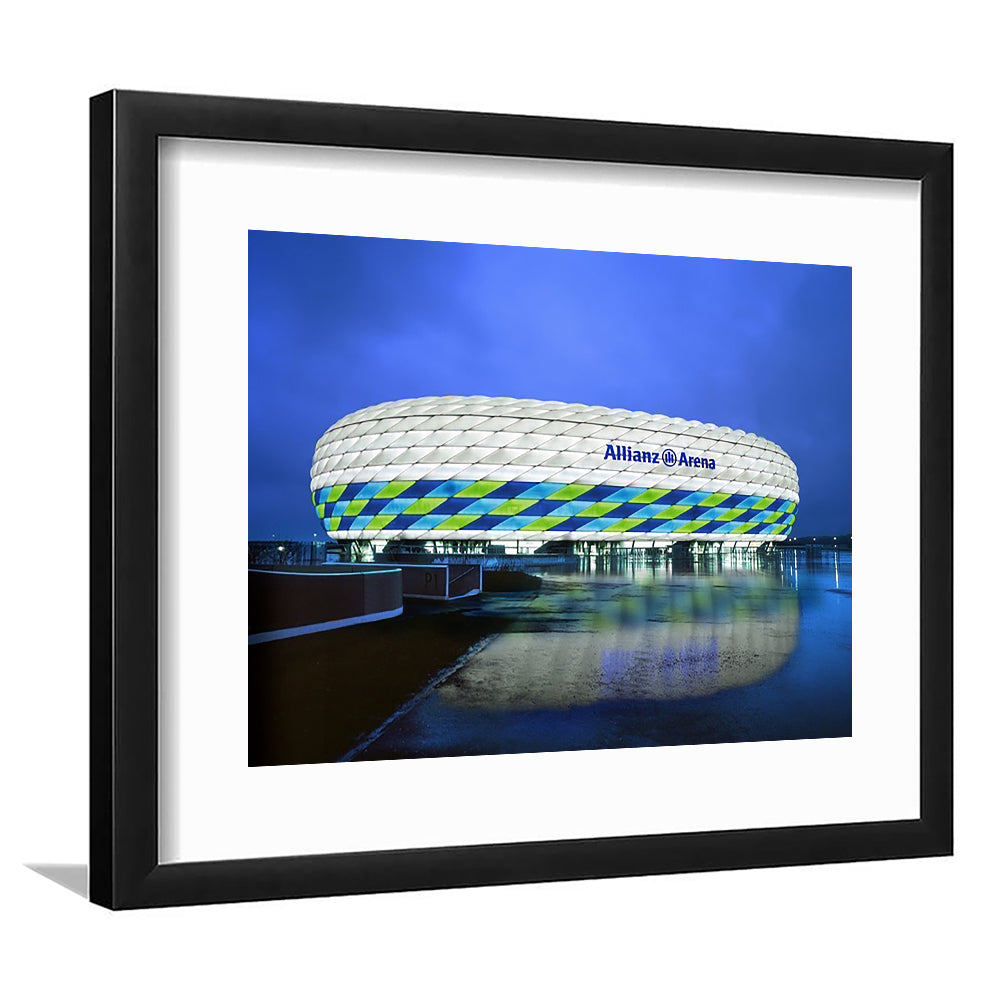 Allianz Stadium in Germany, Stadium Canvas, Sport Art, Fan Gifts, White Border Framed Art Print Wall Decor