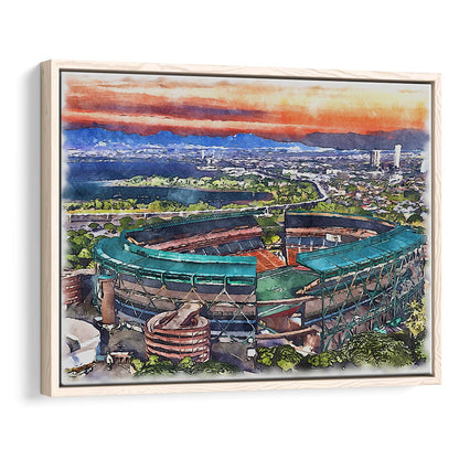 Aloha Painting Stadium Watercolor, Halawa Hawaii Watercolor Art Decor, Sport Gift Art, Framed Canvas Print Wall Art