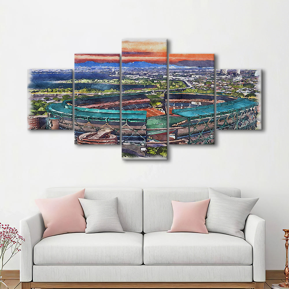 Aloha Painting Stadium Watercolor, Halawa Hawaii Watercolor Art Decor, Sport Art, Mixed 5 Panel, Canvas Print Wall Art