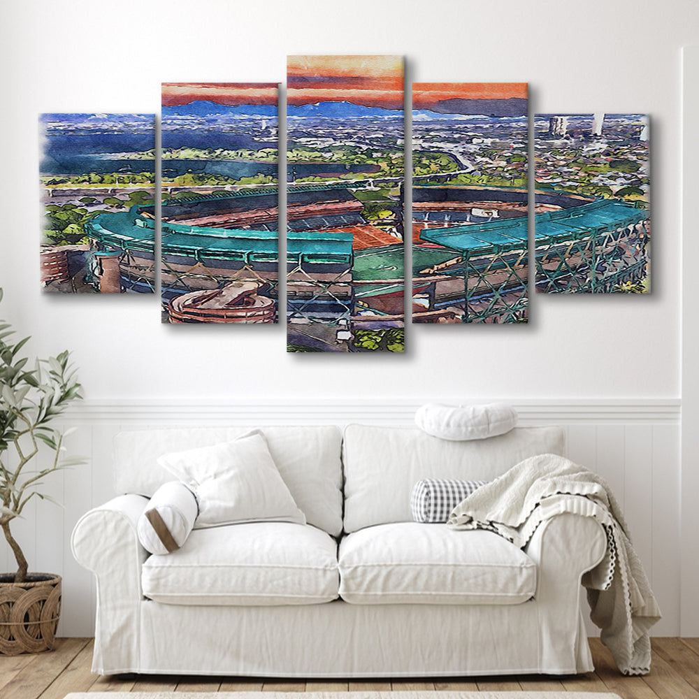 Aloha Painting Stadium Watercolor, Halawa Hawaii Watercolor Art Decor, Sport Art, Mixed 5 Panel, Canvas Print Wall Art
