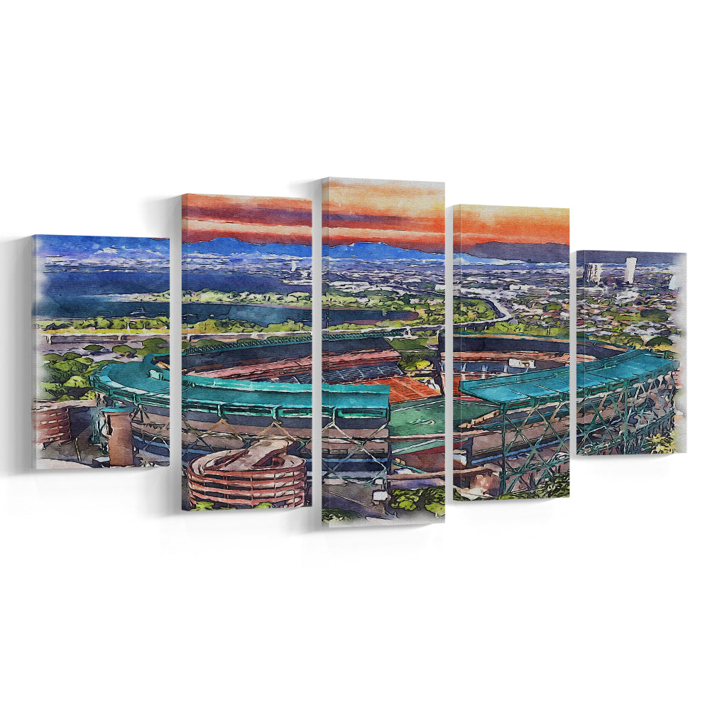 Aloha Painting Stadium Watercolor, Halawa Hawaii Watercolor Art Decor, Sport Art, Mixed 5 Panel, Canvas Print Wall Art