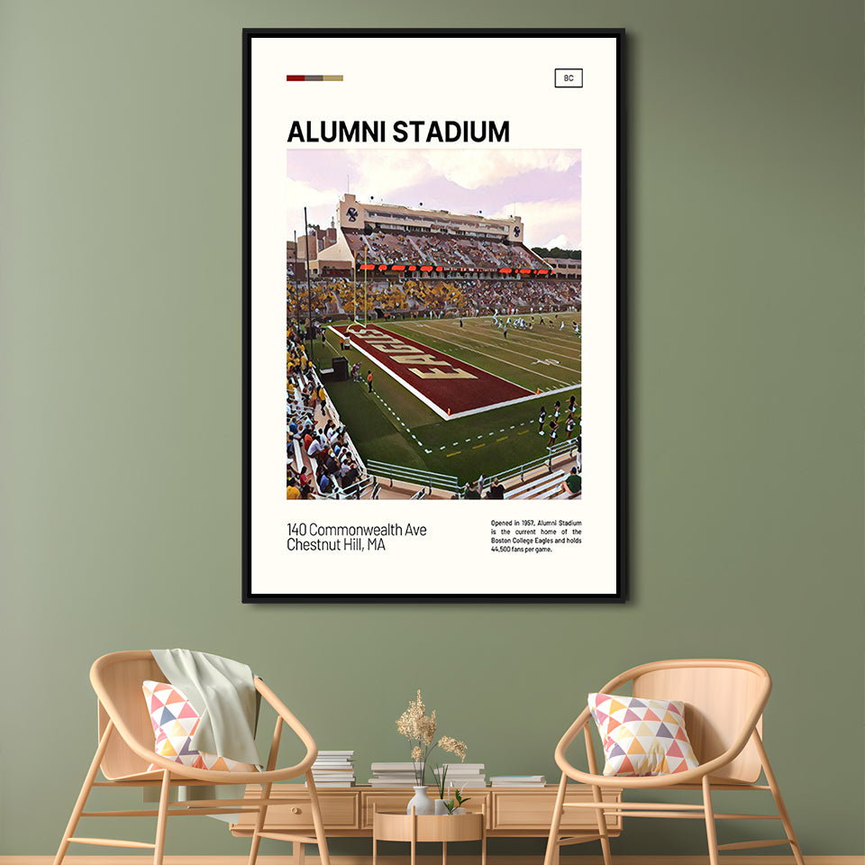 Alumni Stadium Print, Boston College Eagles Stadium Canvas Art, Man Cave Gift, Floating Framed Canvas Print Wall Art