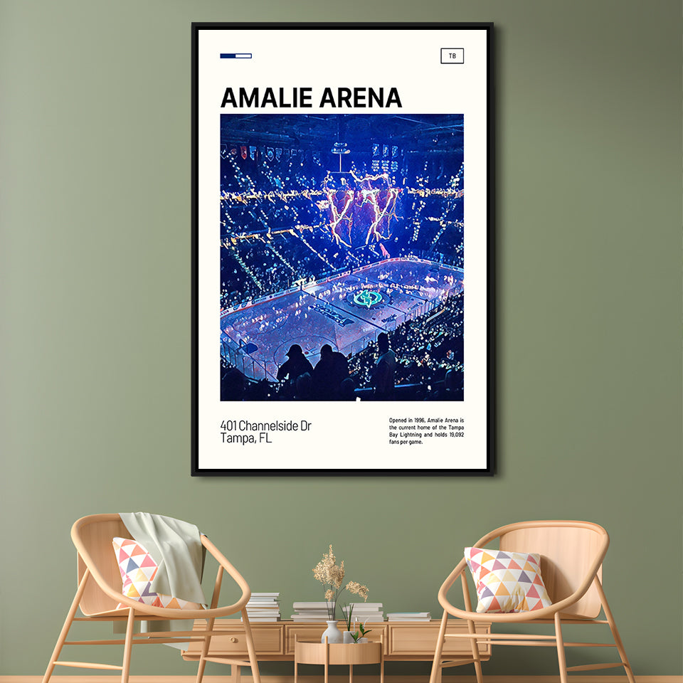 Amalie Arena Stadium Print, Tampa Bay Lightning Stadium Canvas Art, Man Cave Gift, Floating Framed Canvas Print Wall Art