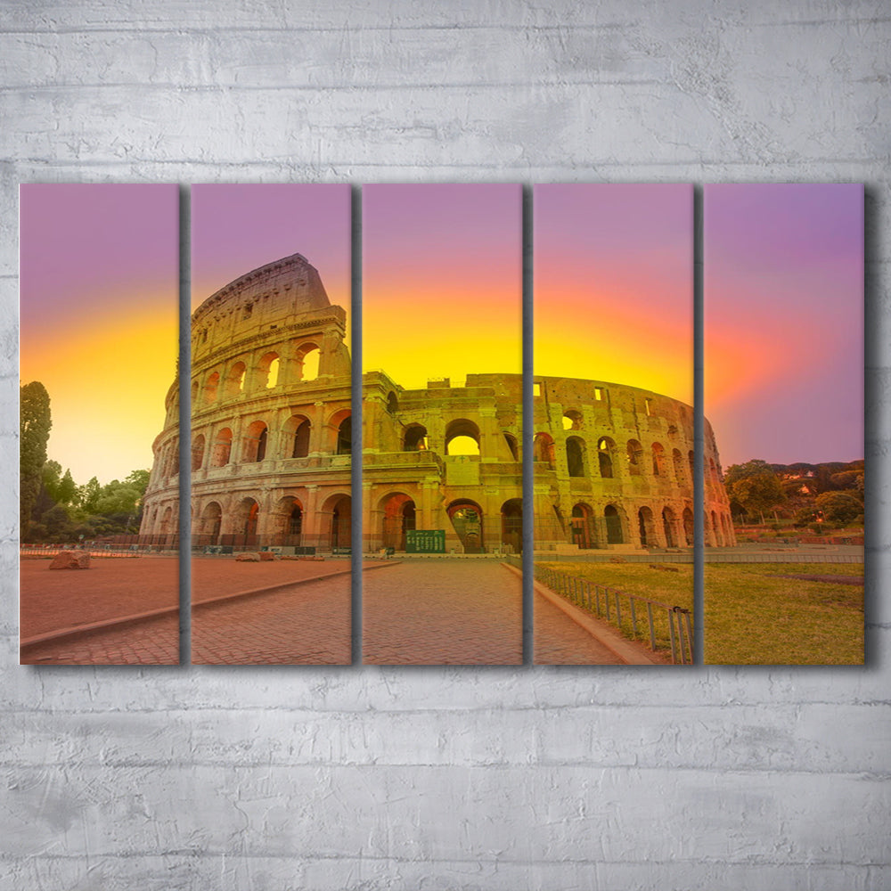 Amazing Sunrise at Rome Colosseum, Stadium Canvas, Sport Art, 5 Panel B, Extra Large Canvas, Canvas Print Wall Art
