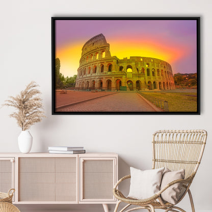 Amazing Sunrise at Rome Colosseum, Stadium Canvas, Sport Art, Framed Canvas Print Wall Art, Floating Frame