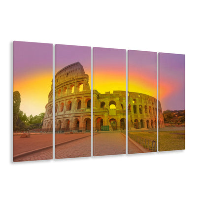 Amazing Sunrise at Rome Colosseum, Stadium Canvas, Sport Art, 5 Panel B, Extra Large Canvas, Canvas Print Wall Art