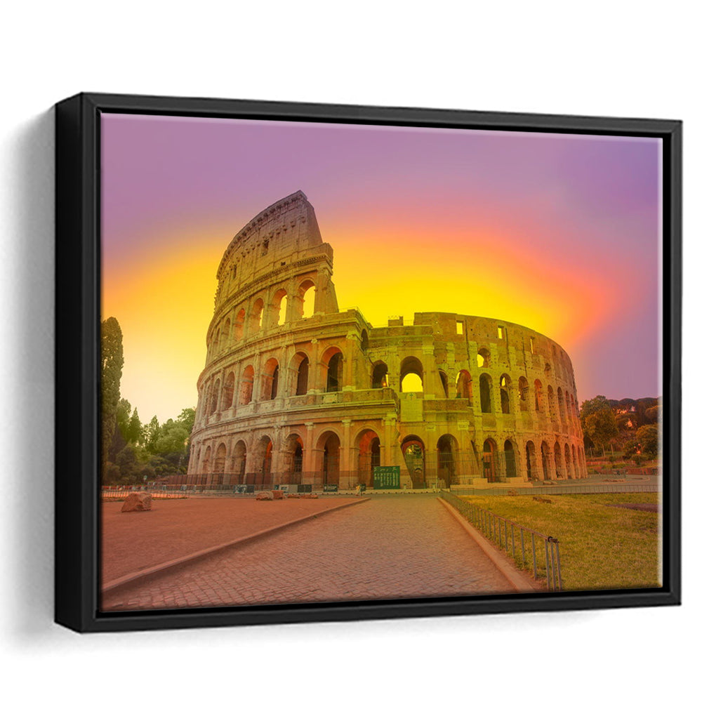 Amazing Sunrise at Rome Colosseum, Stadium Canvas, Sport Art, Framed Canvas Print Wall Art, Floating Frame