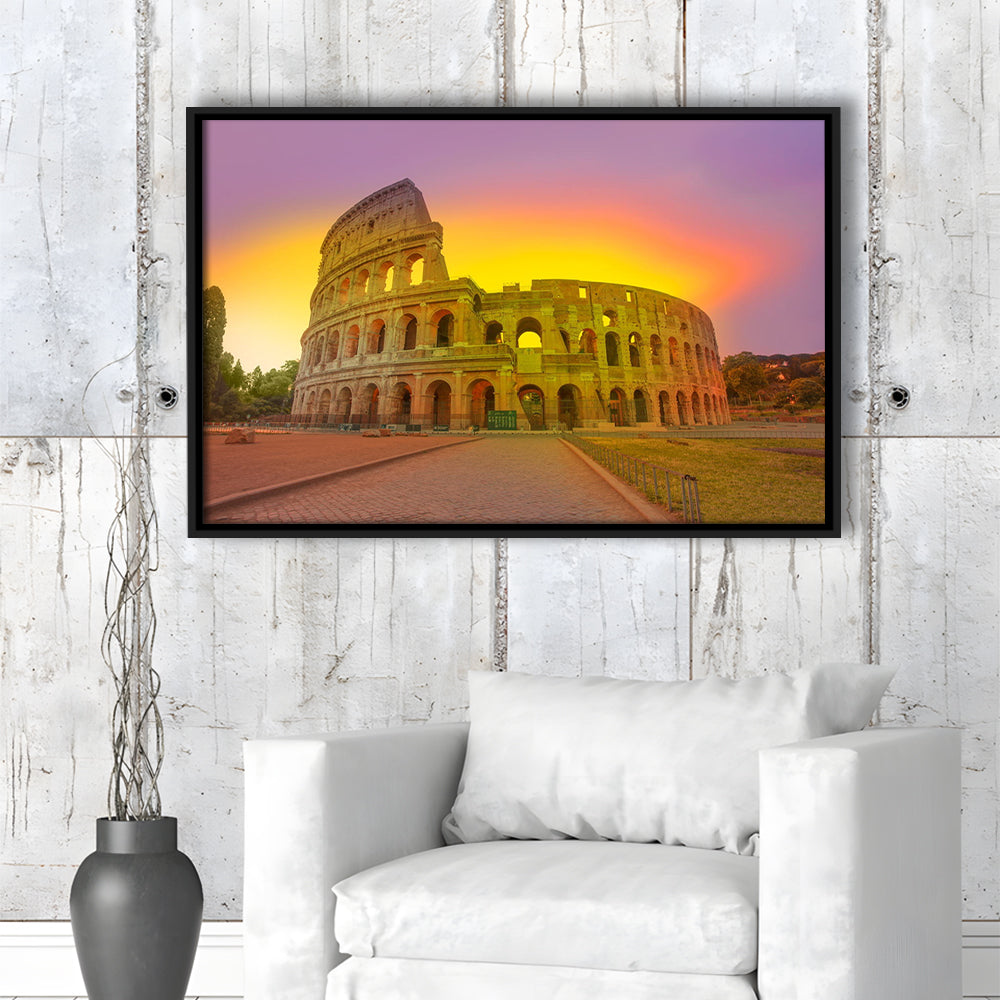 Amazing Sunrise at Rome Colosseum, Stadium Canvas, Sport Art, Framed Canvas Print Wall Art, Floating Frame