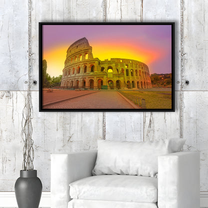 Amazing Sunrise at Rome Colosseum, Stadium Canvas, Sport Art, Framed Canvas Print Wall Art, Floating Frame
