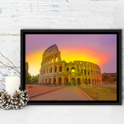 Amazing Sunrise at Rome Colosseum, Stadium Canvas, Sport Art, Framed Canvas Print Wall Art, Floating Frame