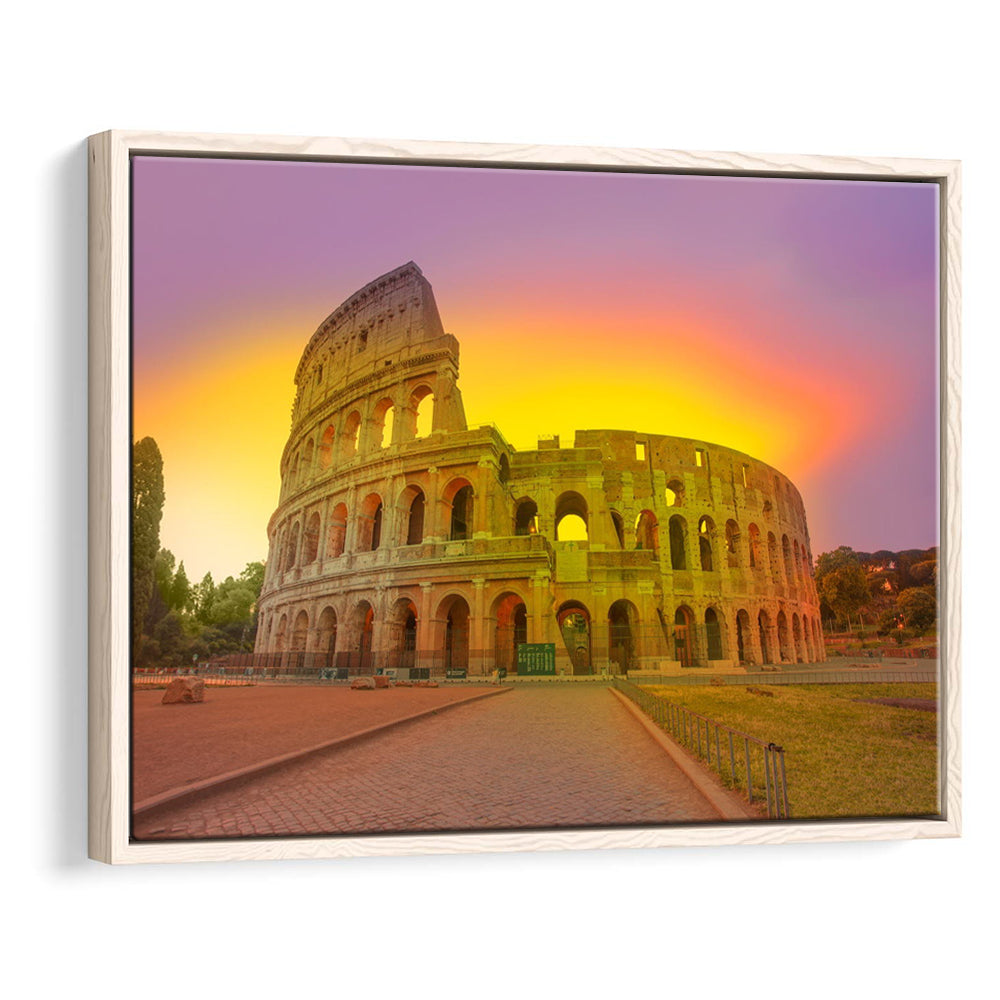 Amazing Sunrise at Rome Colosseum, Stadium Canvas, Sport Art, Framed Canvas Print Wall Art, Floating Frame