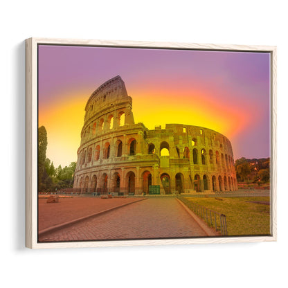 Amazing Sunrise at Rome Colosseum, Stadium Canvas, Sport Art, Framed Canvas Print Wall Art, Floating Frame