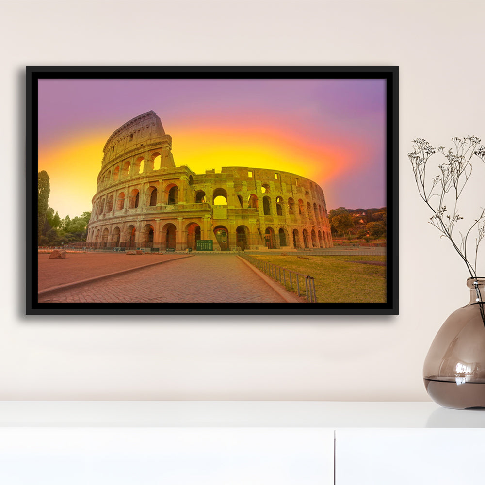 Amazing Sunrise at Rome Colosseum, Stadium Canvas, Sport Art, Framed Canvas Print Wall Art, Floating Frame