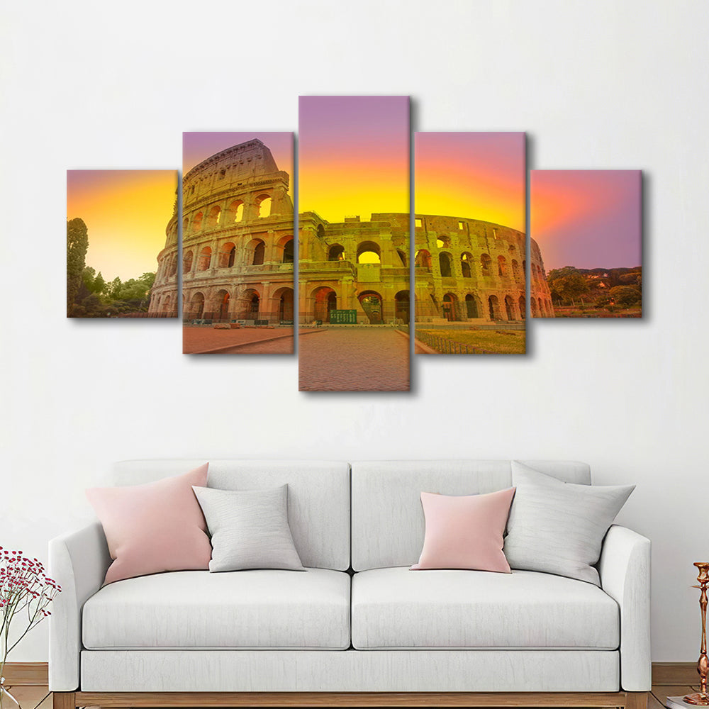 Amazing Sunrise at Rome Colosseum, Stadium Canvas, Sport Art, Gift for him, 5 Panel, Large Canvas, Canvas Print Wall Art