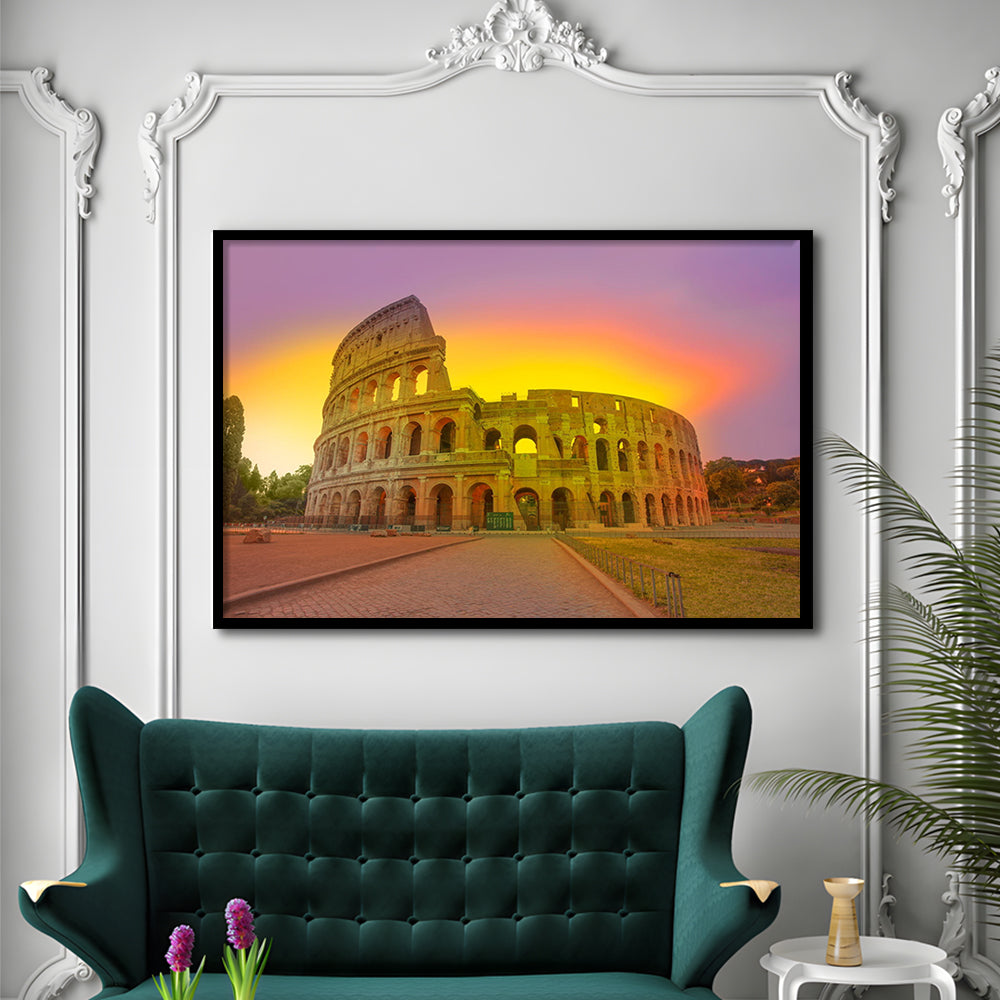 Amazing Sunrise at Rome Colosseum, Stadium Canvas, Sport Art, Gift for him, Framed Art Print Wall Decor, Picture Framed