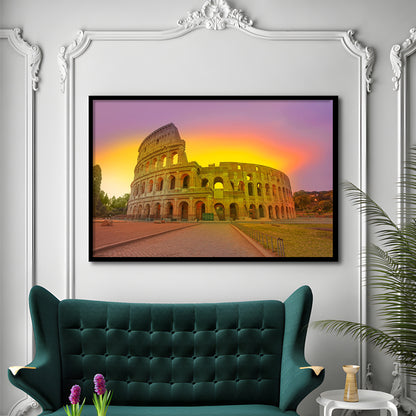 Amazing Sunrise at Rome Colosseum, Stadium Canvas, Sport Art, Gift for him, Framed Art Print Wall Decor, Picture Framed