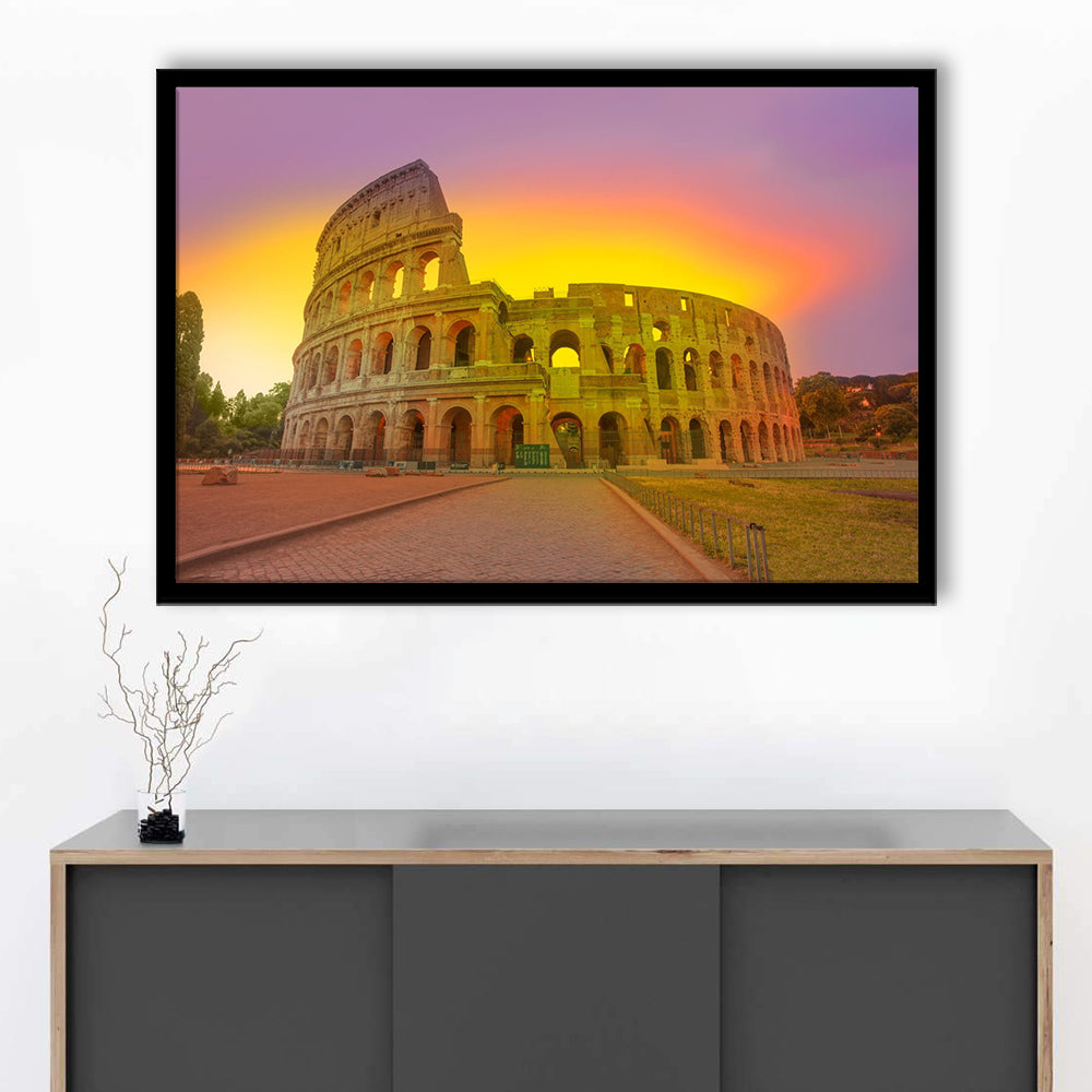 Amazing Sunrise at Rome Colosseum, Stadium Canvas, Sport Art, Gift for him, Framed Art Print Wall Decor, Picture Framed