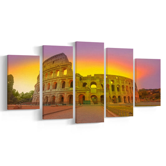 Amazing Sunrise at Rome Colosseum, Stadium Canvas, Sport Art, Gift for him, 5 Panel, Large Canvas, Canvas Print Wall Art