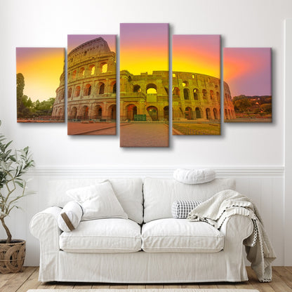 Amazing Sunrise at Rome Colosseum, Stadium Canvas, Sport Art, Gift for him, 5 Panel, Large Canvas, Canvas Print Wall Art