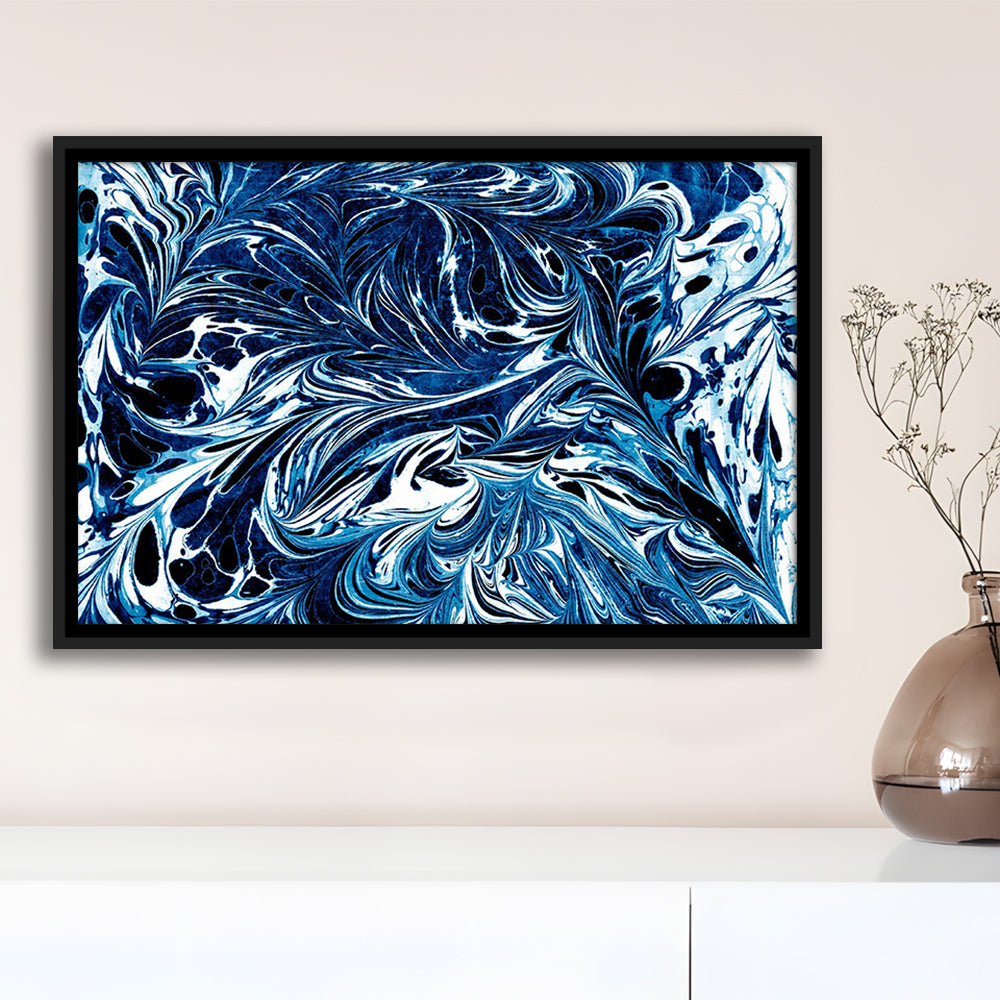 Amazing Dark Blue Abstract Art Blue Black White Abstract Print Marble Art, Framed Canvas Print Wall Art, Floating Frame