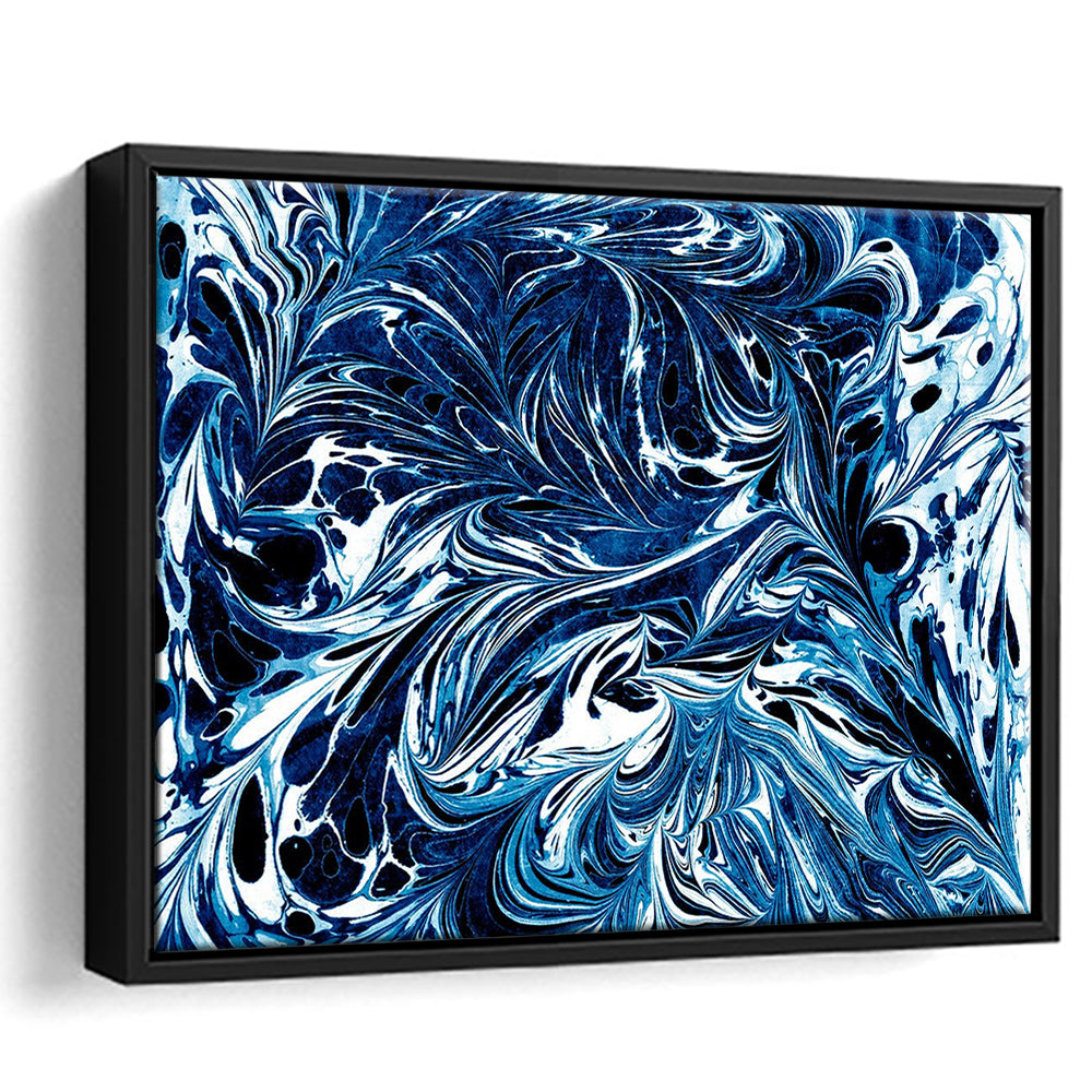 Amazing Dark Blue Abstract Art Blue Black White Abstract Print Marble Art, Framed Canvas Print Wall Art, Floating Frame