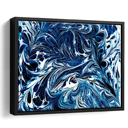 Amazing Dark Blue Abstract Art Blue Black White Abstract Print Marble Art, Framed Canvas Print Wall Art, Floating Frame