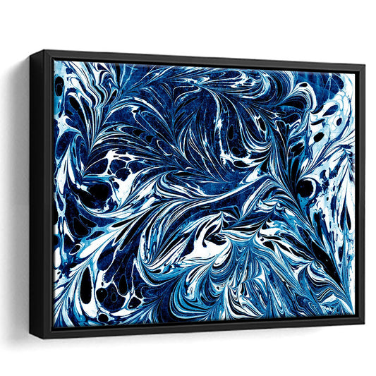 Amazing Dark Blue Abstract Art Blue Black White Abstract Print Marble Art, Framed Canvas Print Wall Art, Floating Frame