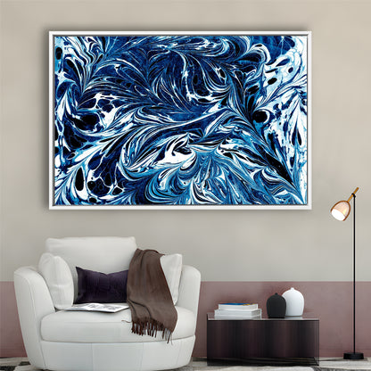 Amazing Dark Blue Abstract Art Blue Black White Abstract Print Marble Art, Framed Canvas Print Wall Art, Floating Frame
