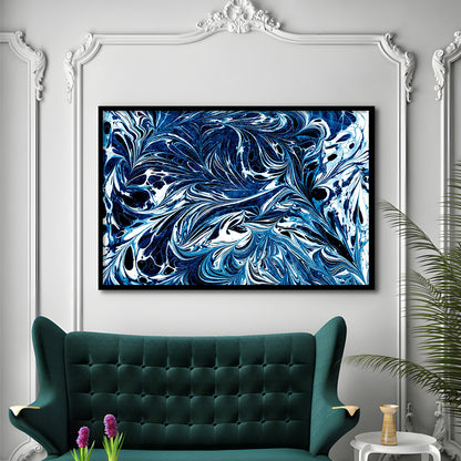 Amazing dark blue abstract art Blue black white abstract print marble art, Framed Art Print Wall Decor, Picture Framed