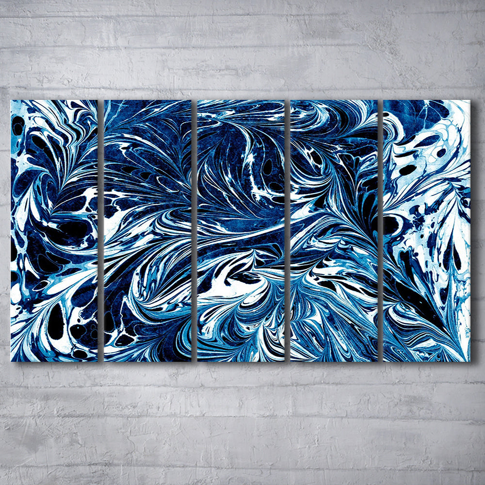 Amazing dark blue abstract art Blue black white abstract print, 5 Panel B Canvas Print Wall Art, Extra Large Canvas