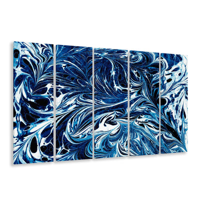 Amazing dark blue abstract art Blue black white abstract print, 5 Panel B Canvas Print Wall Art, Extra Large Canvas